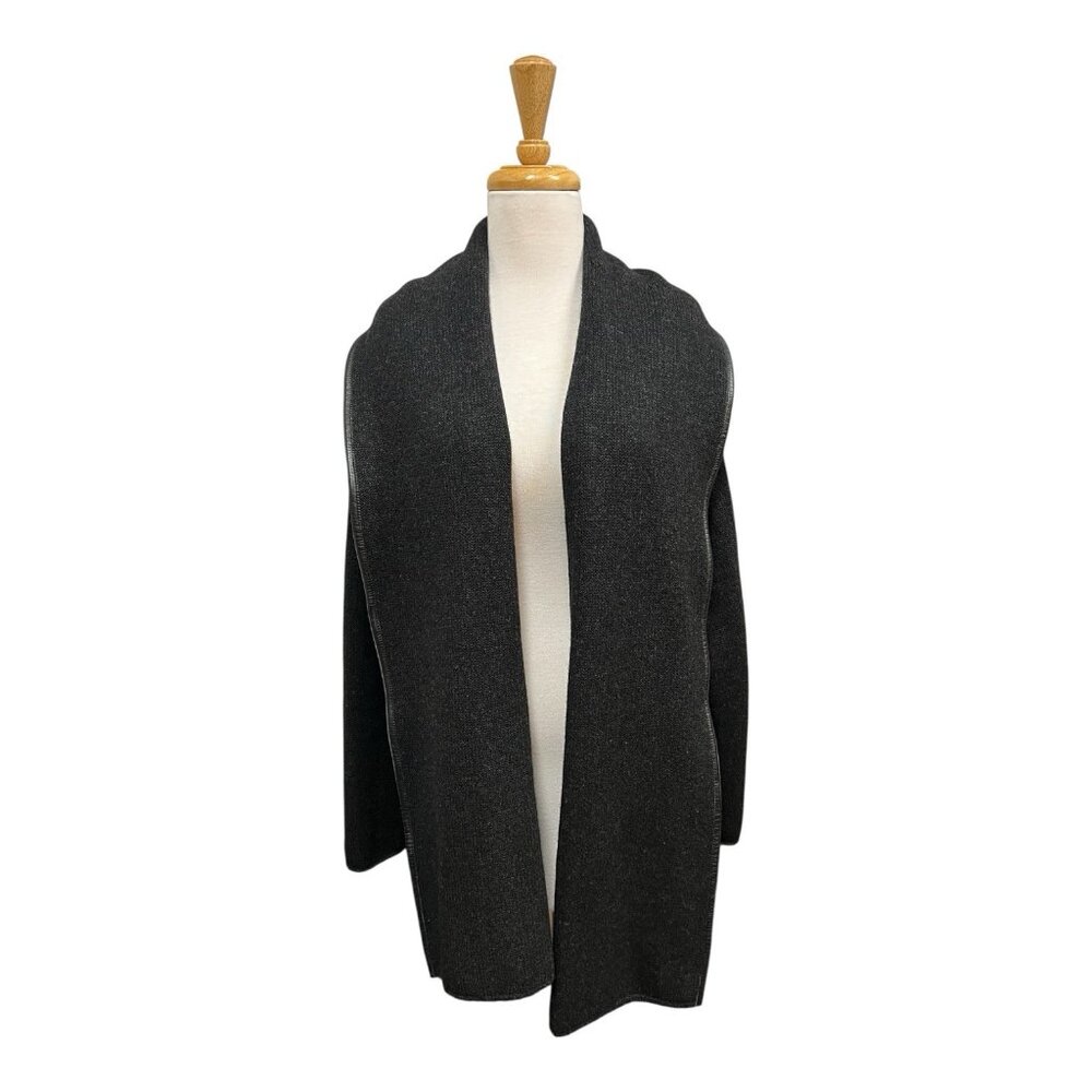 Vince Yak Wool Leather Trim Cardigan Size S Small Dark Gray